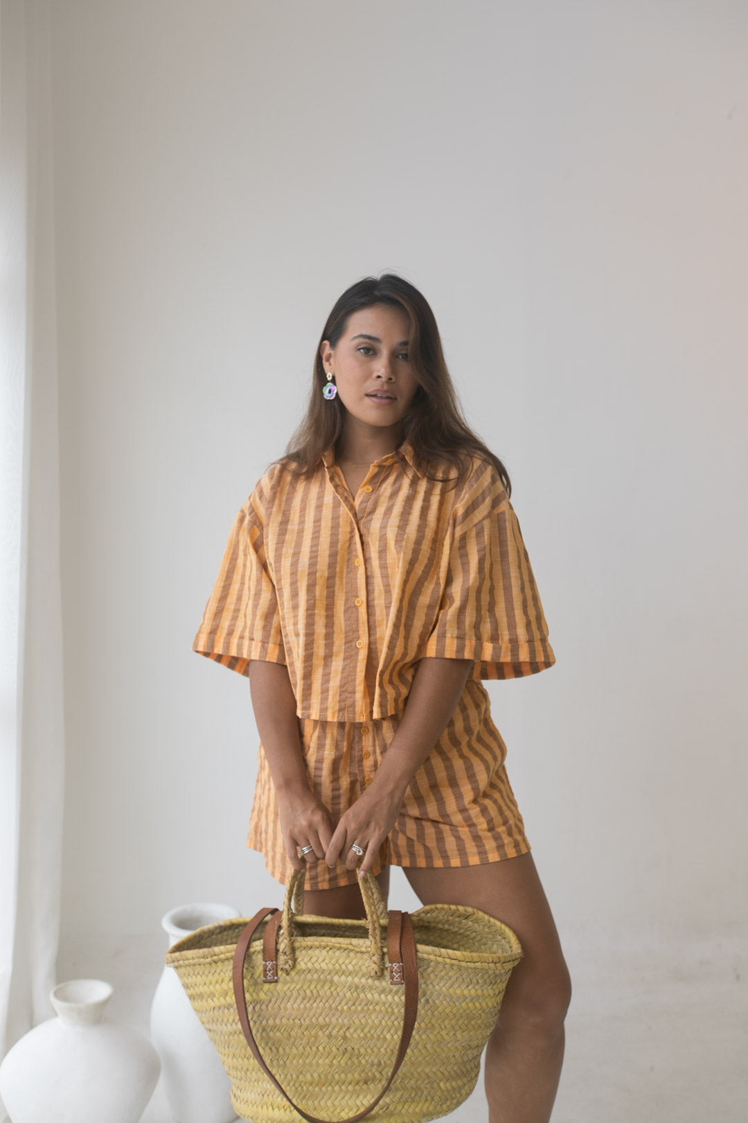Billie Shirt - Cotton, Orange Stripe