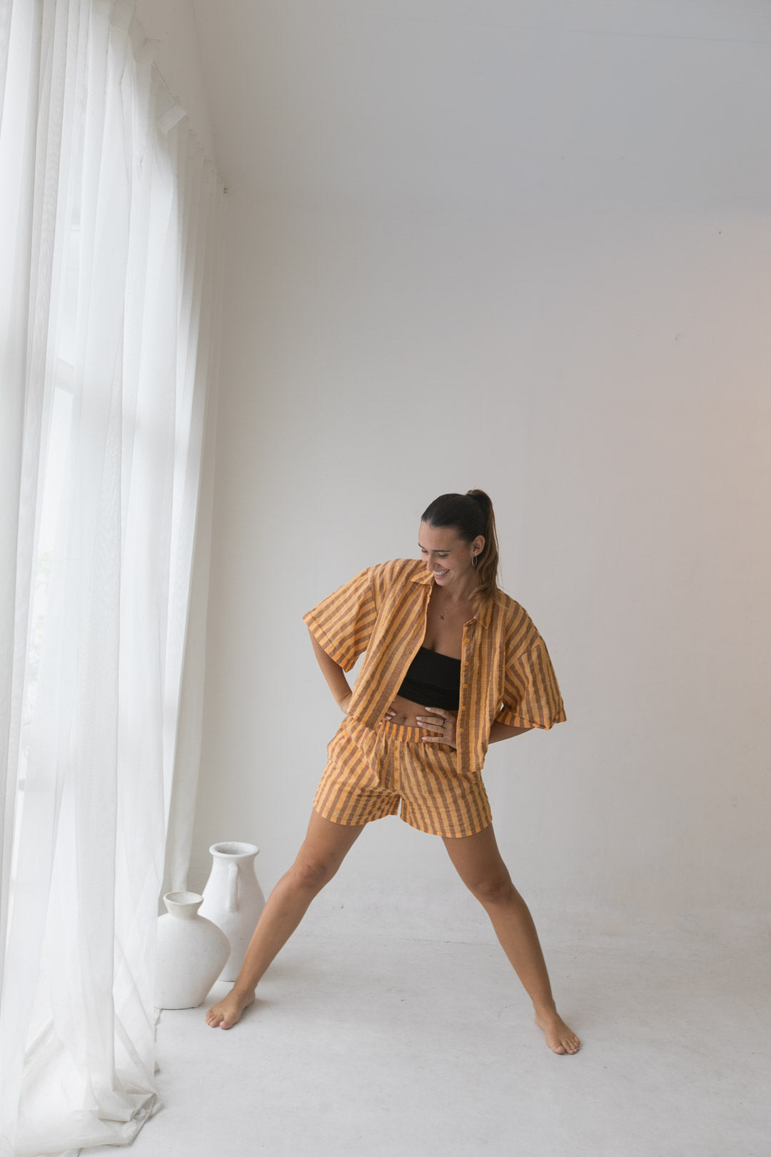 Billie Shirt - Cotton, Orange Stripe