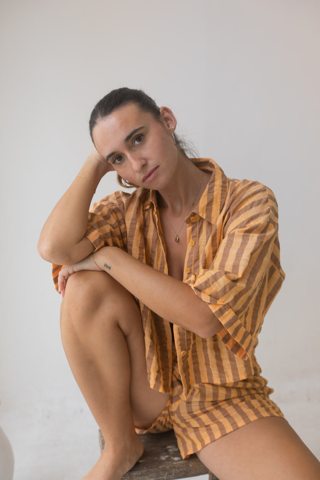 Billie Shirt - Cotton, Orange Stripe