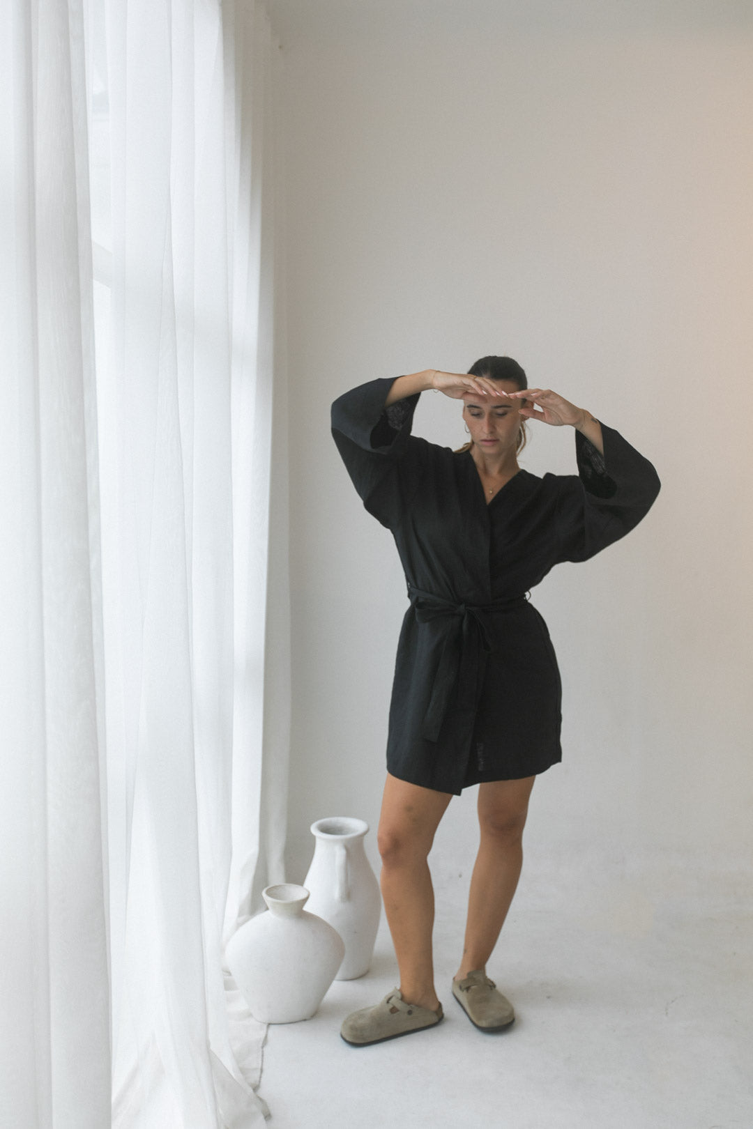 Luna Kimono - 100% Linen, Black