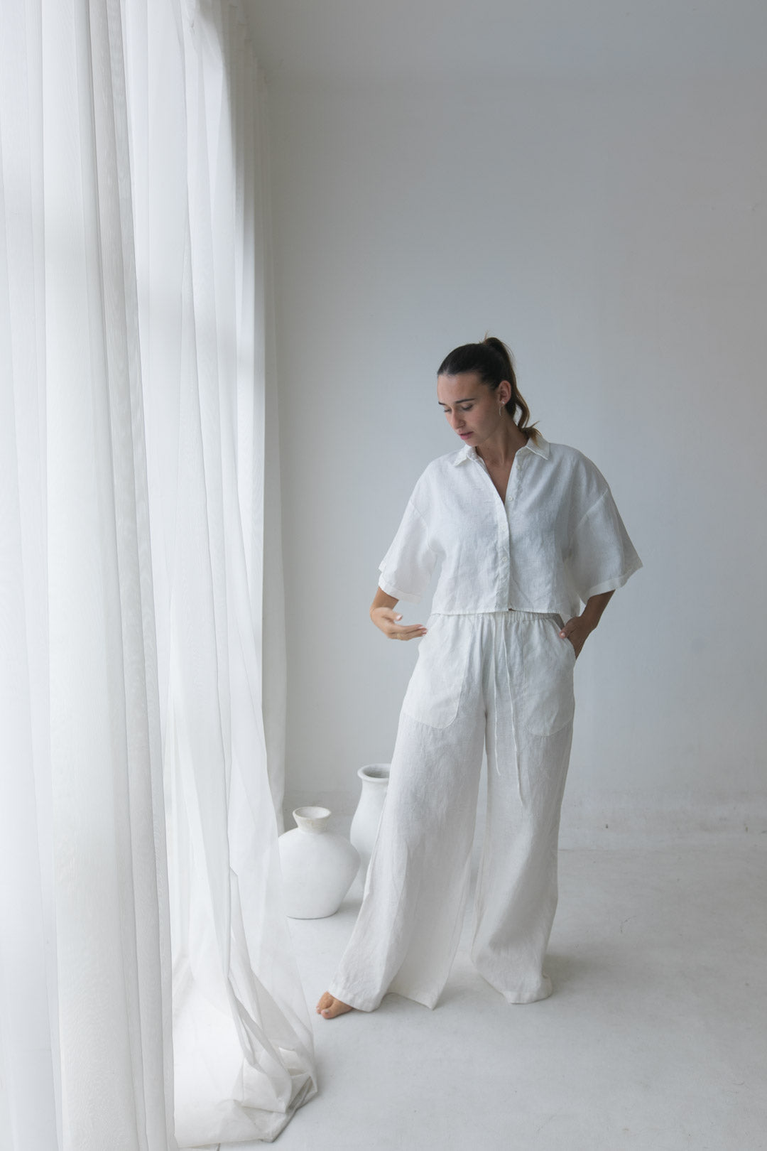 Serina Pants - 100% Linen, White