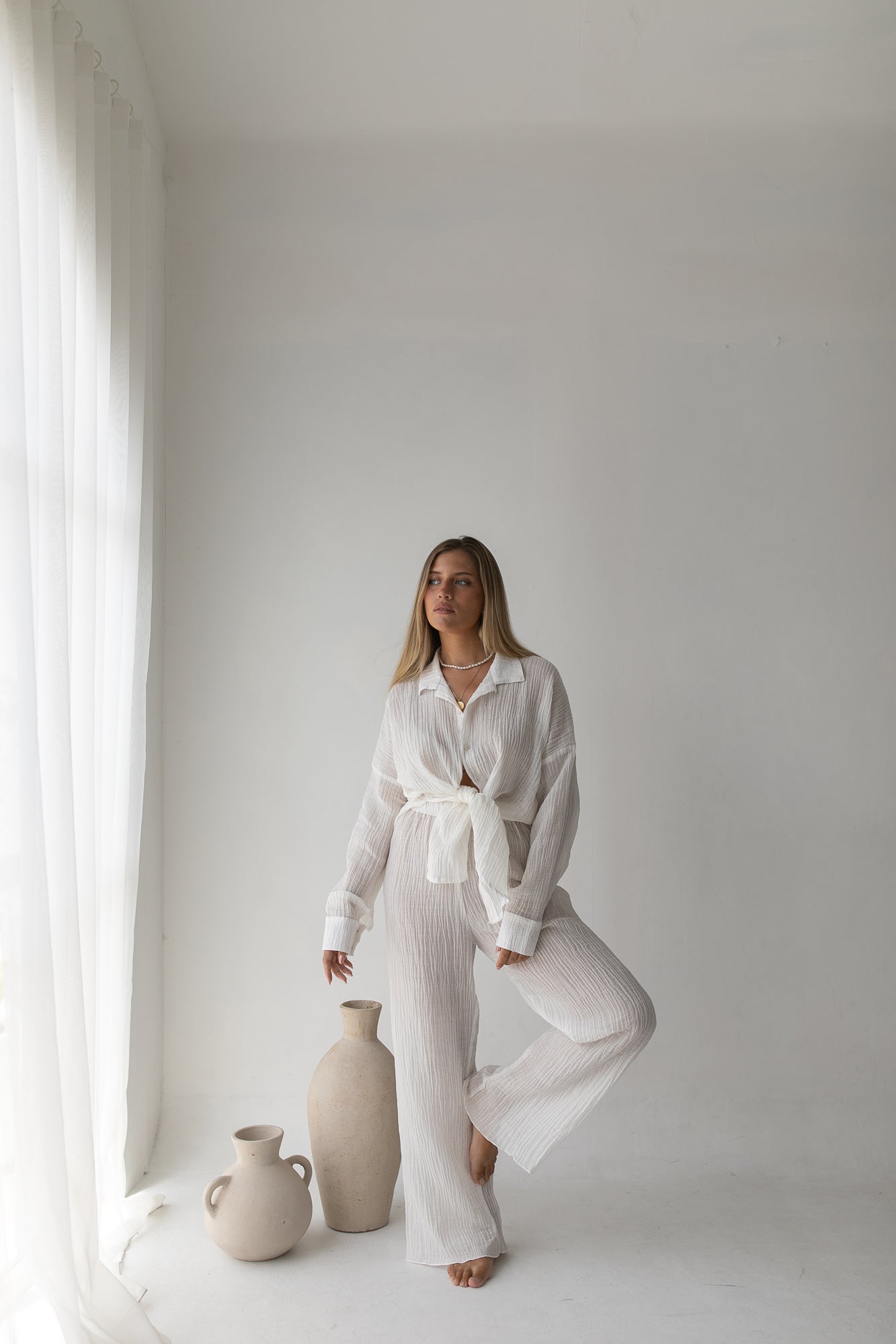 Kelly loungewear set white - cotton, linen