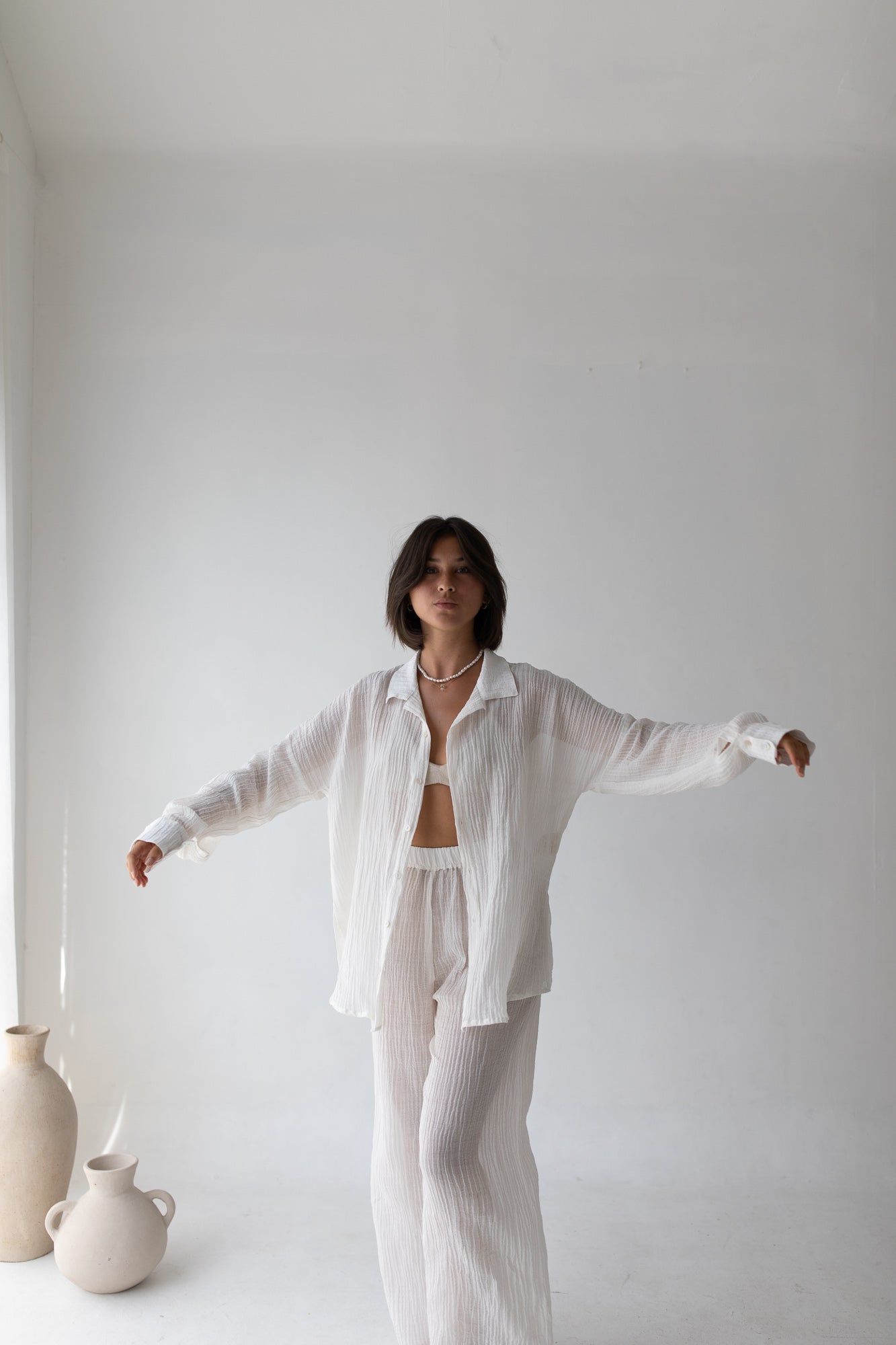 Kelly loungewear set white - cotton, linen