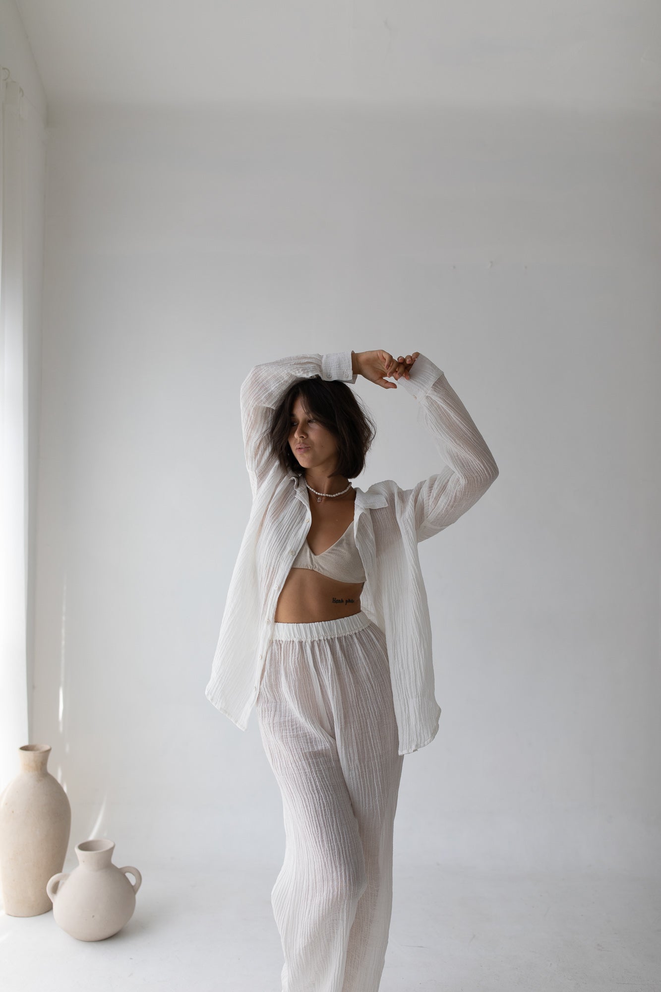 Kelly loungewear set white - cotton, linen