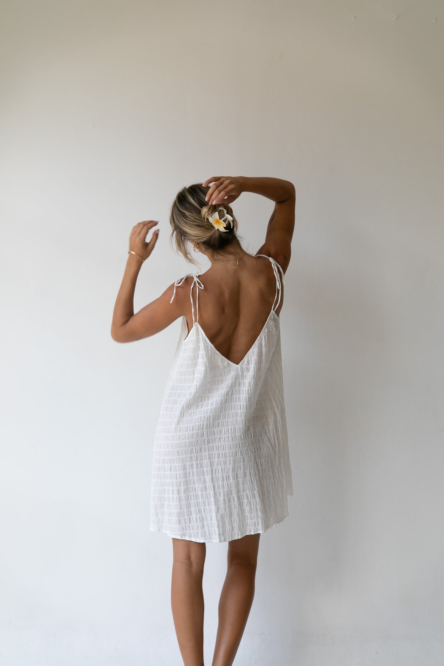 Isla Dress - Organic Cotton, White check texture