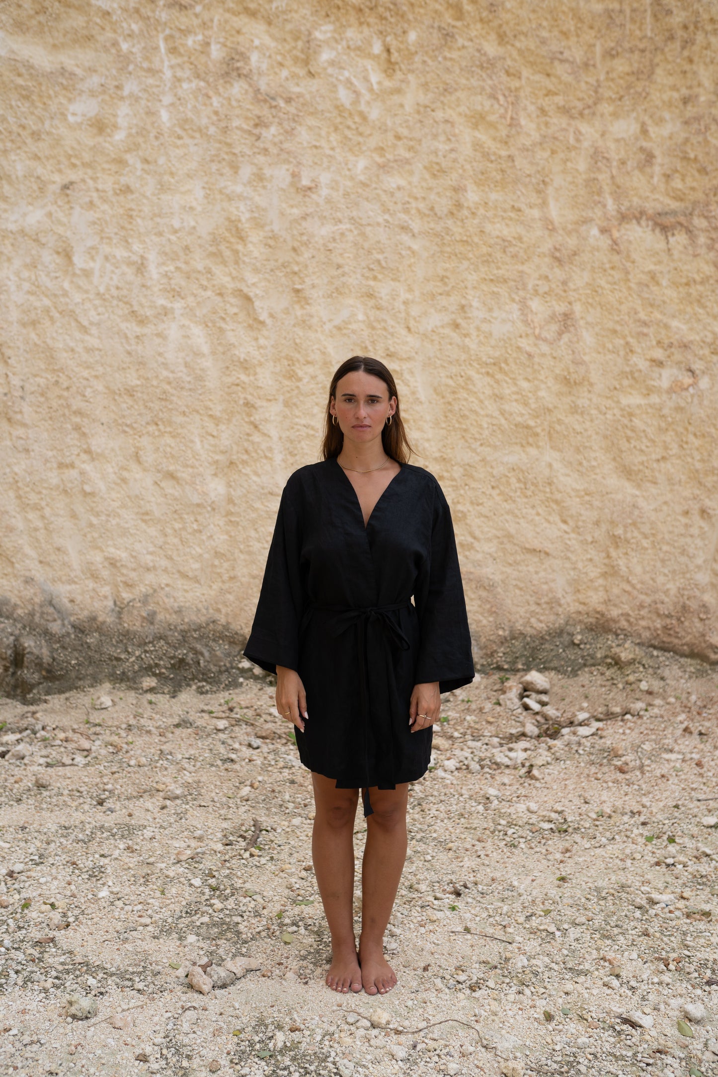 Luna Kimono - 100% Linen, Black