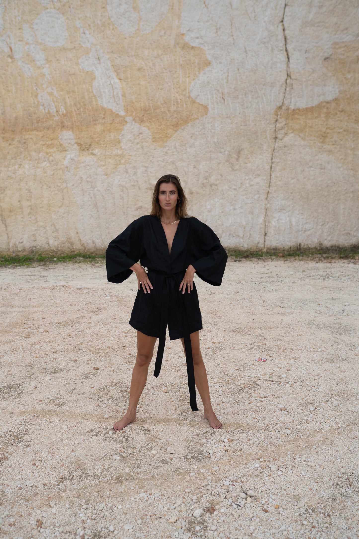 Luna Kimono - 100% Linen, Black