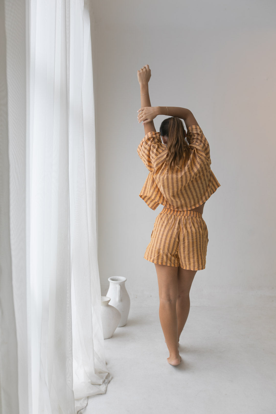 Billie Shorts - Cotton, Orange Stripe