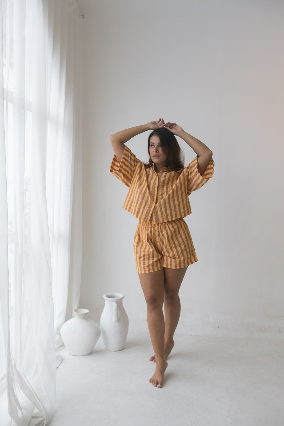 Billie Shorts - Cotton, Orange Stripe