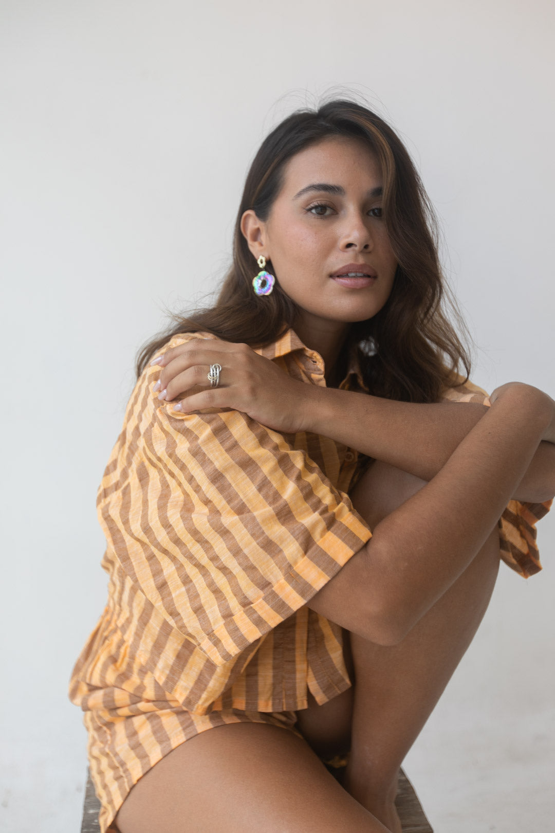 Billie Shirt - Cotton, Orange Stripe