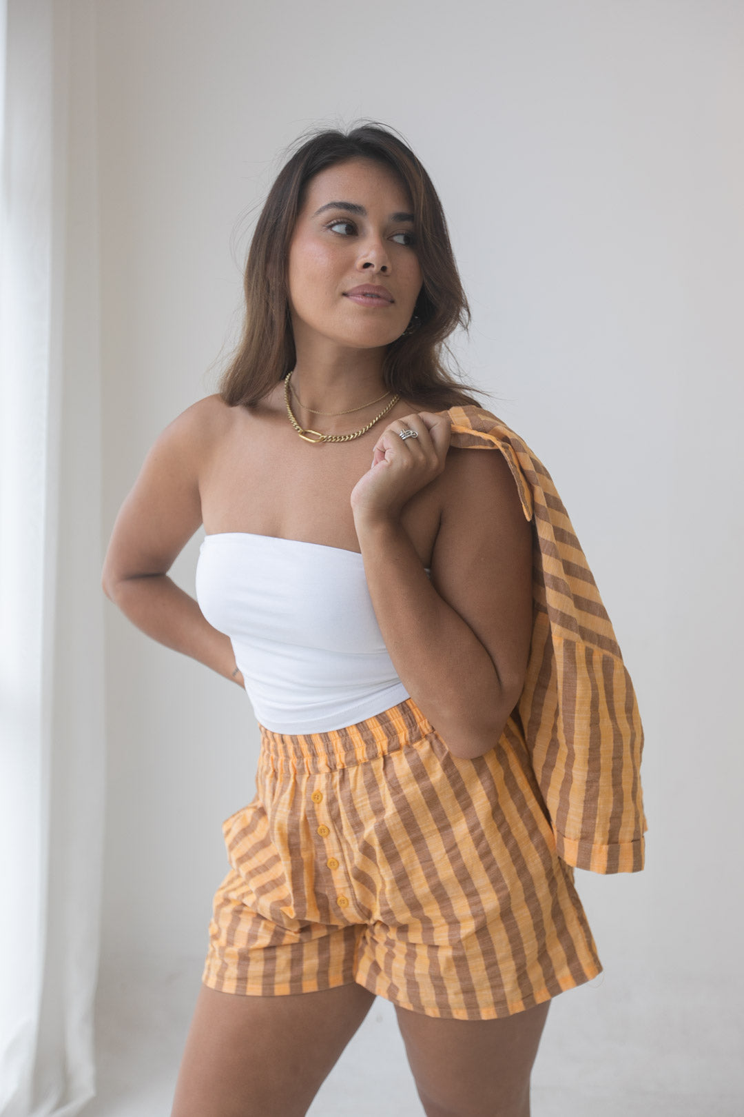 Billie Shorts - Cotton, Orange Stripe