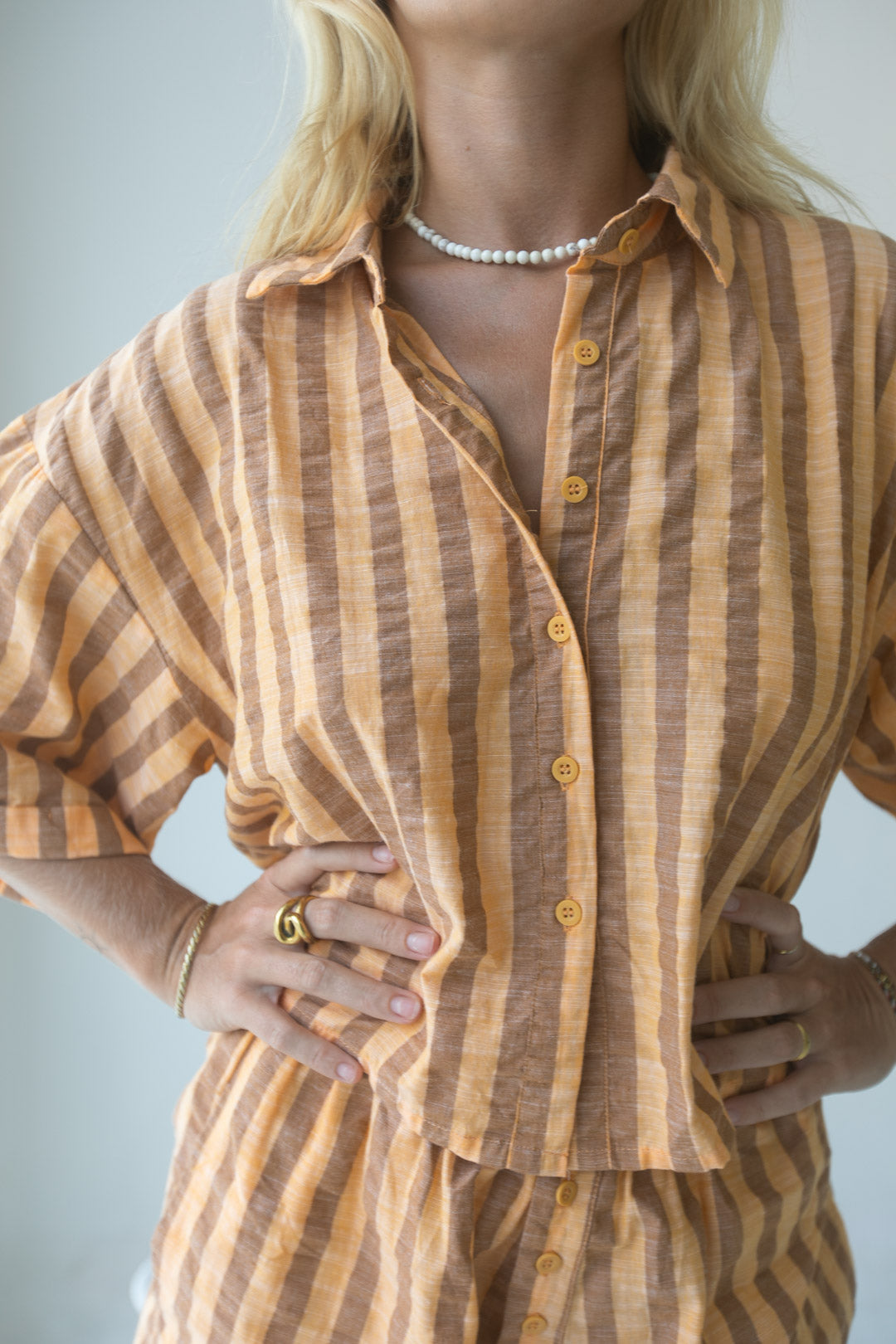 Billie Shirt - Cotton, Orange Stripe