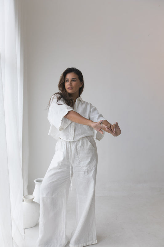 Serina Set - 100% Linen, White
