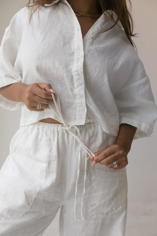 Serina Pants - 100% Linen, White