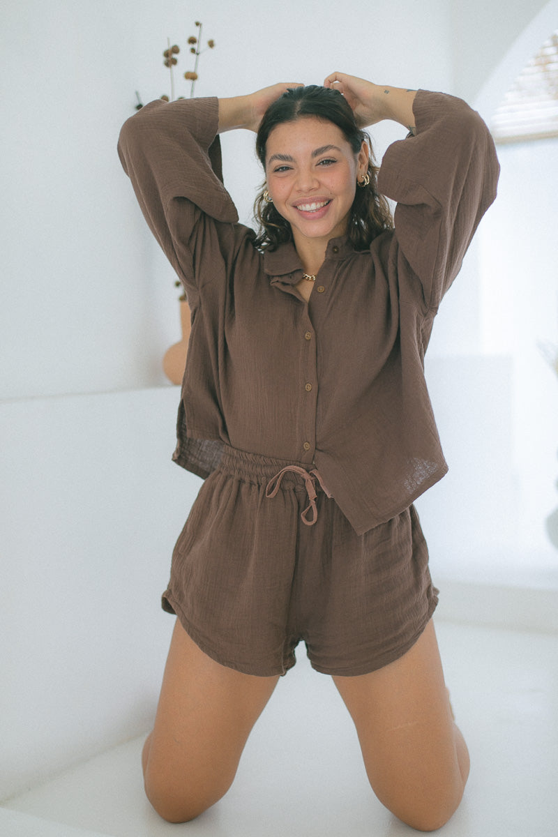 AKURA │ Lilly Shorts in Organic Cotton, Mocca 2