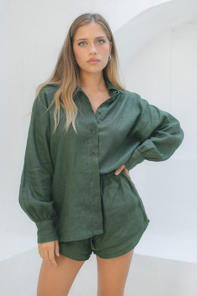 Vera Set - 100% Linen, Pine Green 2