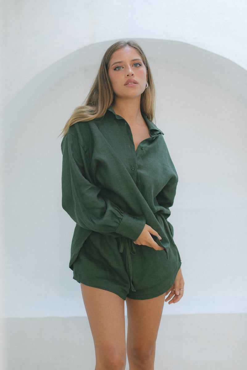 Vera Set - 100% Linen, Pine Green 3