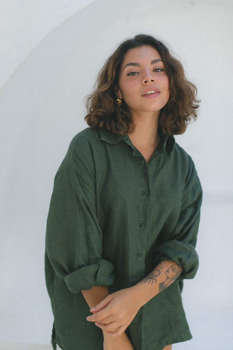 Akura The Label │ Vera Shirt - 100% Linen, Pine Green 6